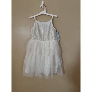 Cat & Jack Girls Sleeveless Tiered Tulle Sequin Dress White, S (6/7) NWT